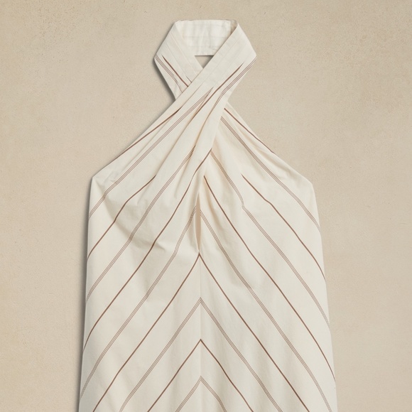 New! BANANA REPUBLIC Rhapsody Poplin Halter Top in Ecru Stripe colour, sz Large - Picture 2 of 6